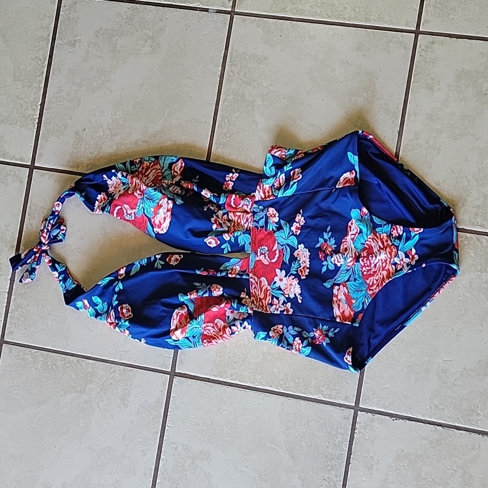 Vintage floral open back one piece bathing suit swim suit